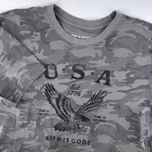 Life Is Good Men Large Crusher Tee Grey Camouflage Patriotic USA Eagle T-Shirt